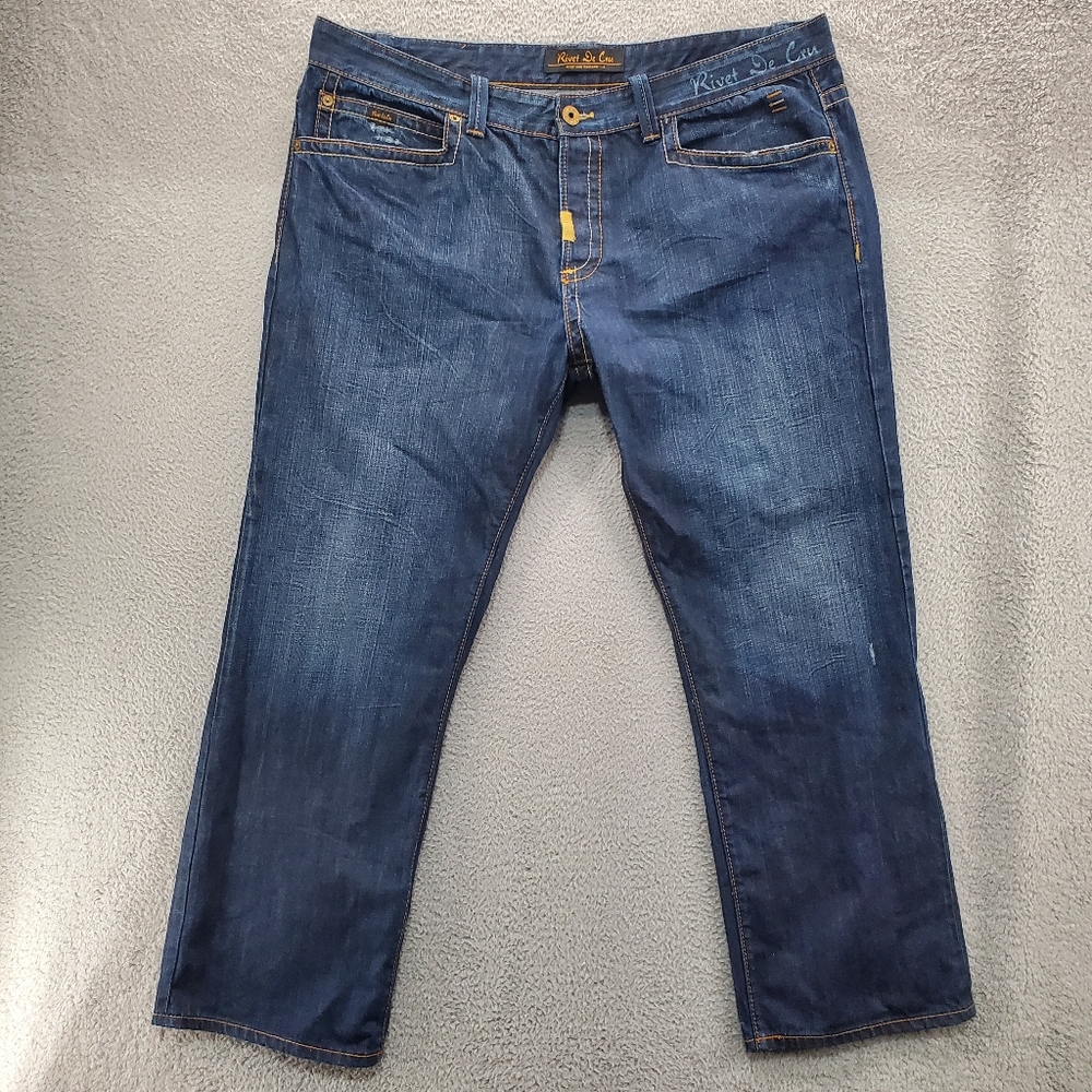 Rivet De Cru Jeans Mens 44x33 Straight Leg Blue Button Fly